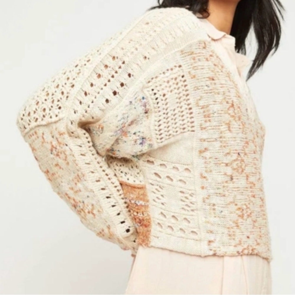 Free People V-Neck Cropped Linen Blend RainSong Off-Shoulder Cropped Sweater NWT - Picture 9 of 11